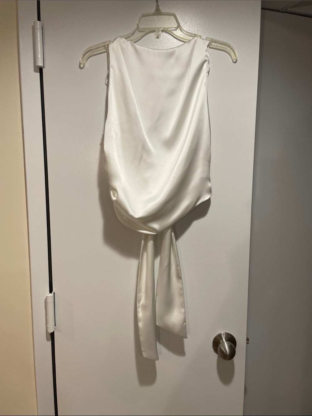 Zara Ivory Satin Draped Backless Tie Dress